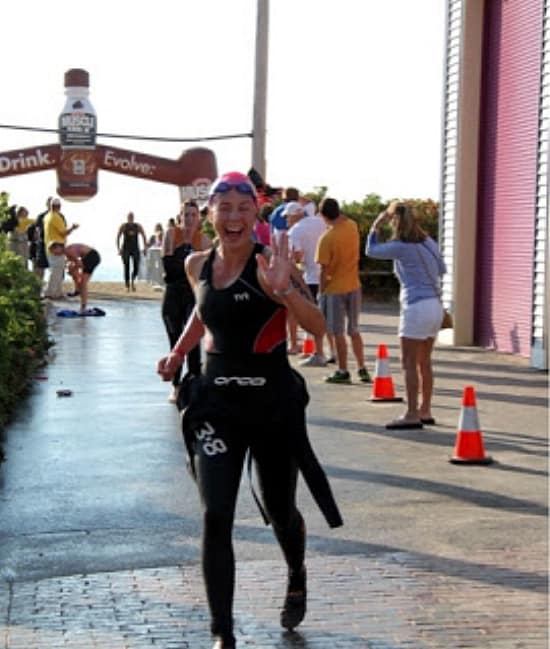 It was a long Run to T1 at Rev 3 Maine Oly Tri, I pulled my wetsuit half-way down as I was getting out of the water.