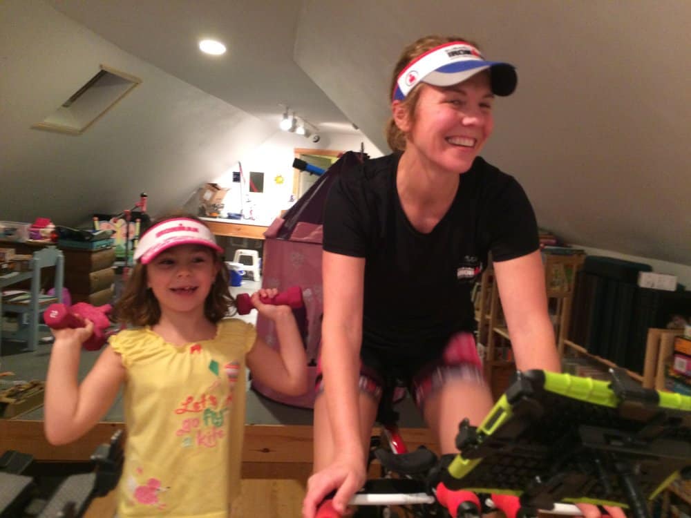 Our messy, messy, mess of a playroom/exercise room...but having fun!