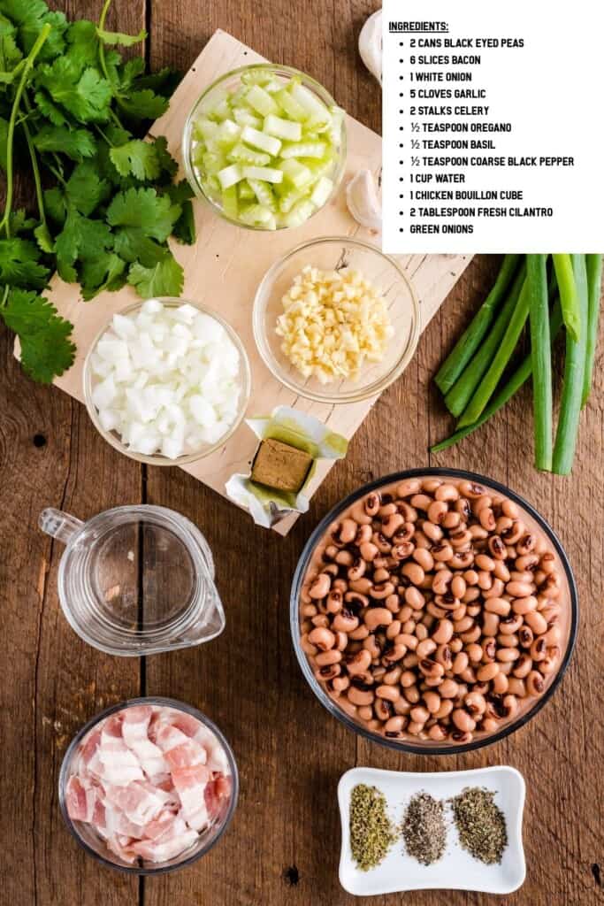 Overhead view of Hoppin' John Ingredients.