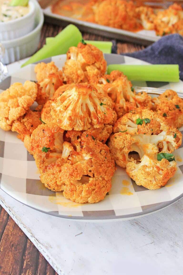 Roasted Buffalo Cauliflower with Healthy Ranch Dip
