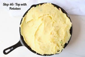 Overhead photo of Vegetarian Shepherds Pie before it goes in the oven.
