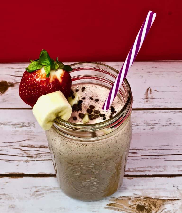 Protein Packed Peanut Butter, Banana and Strawberry Smoothie
