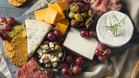 Overhead view of charcuterie board.