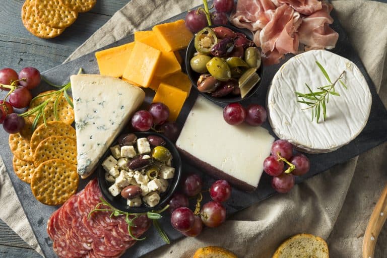 Overhead view of charcuterie board.
