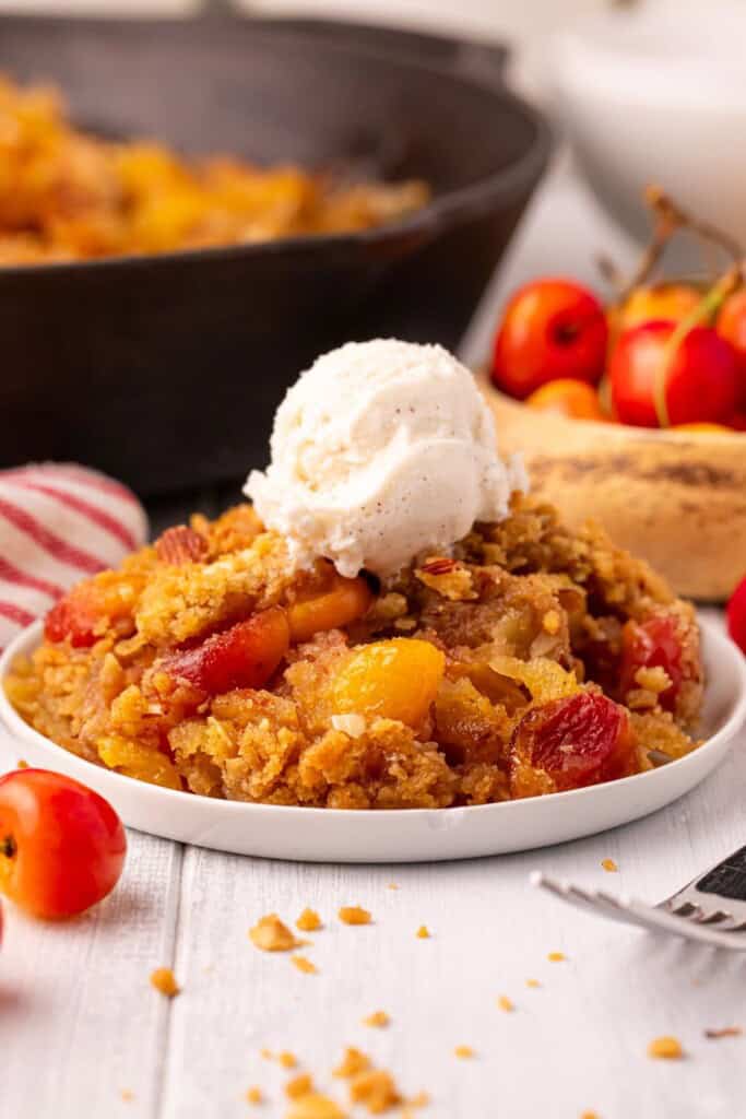 Rainier cherry crumble served a la mode