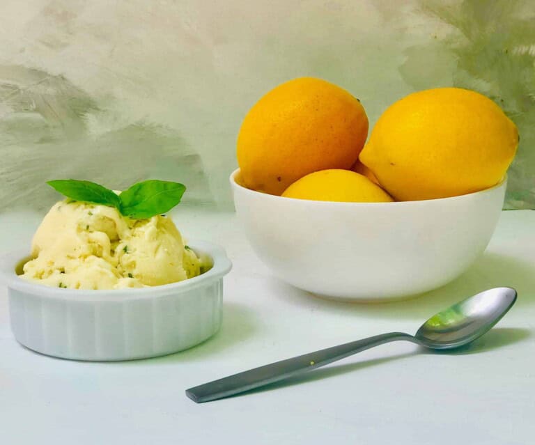 Homemade Meyer Lemon and Basil Gelato