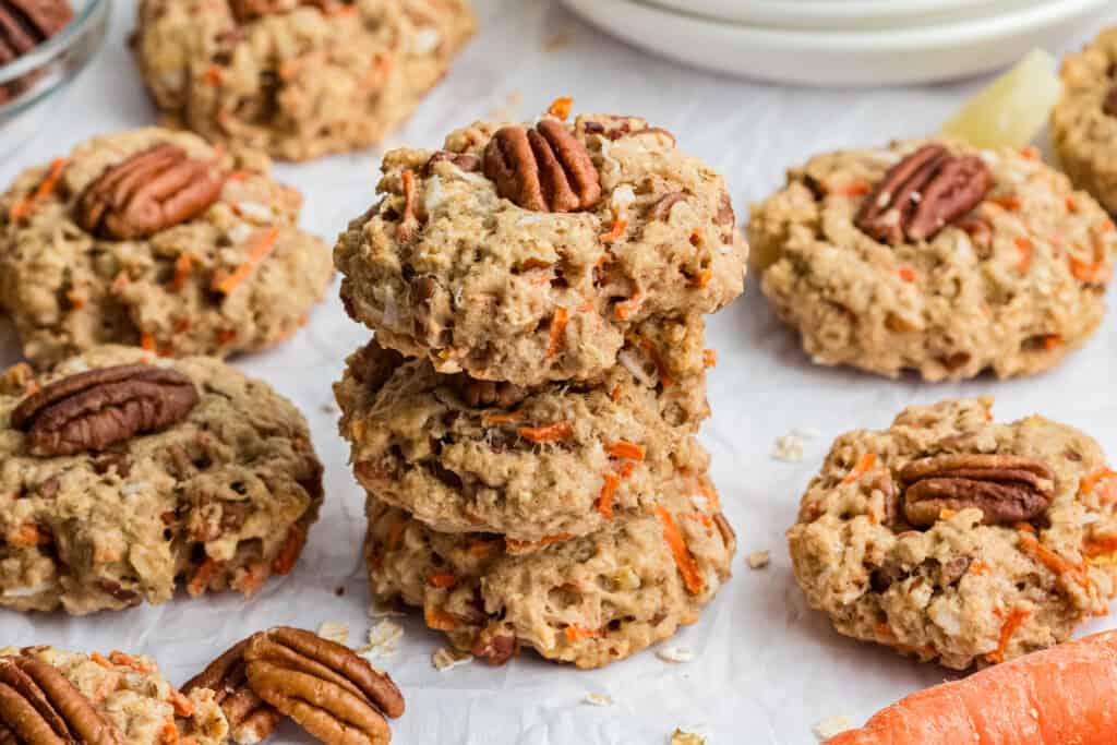 Carrot Cake Breakfast Cookies stacked.