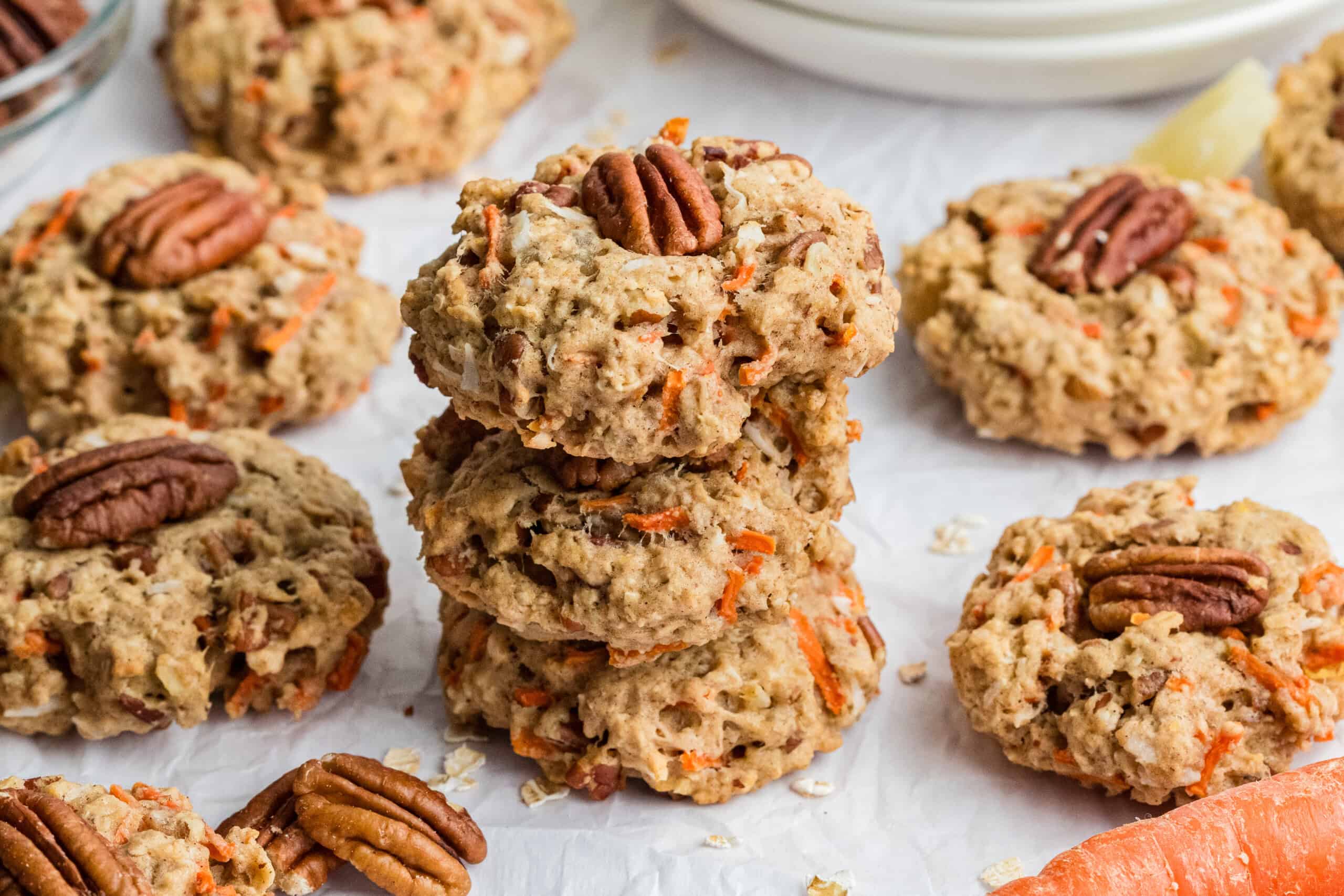 Carrot Cake Breakfast Cookies stacked.
