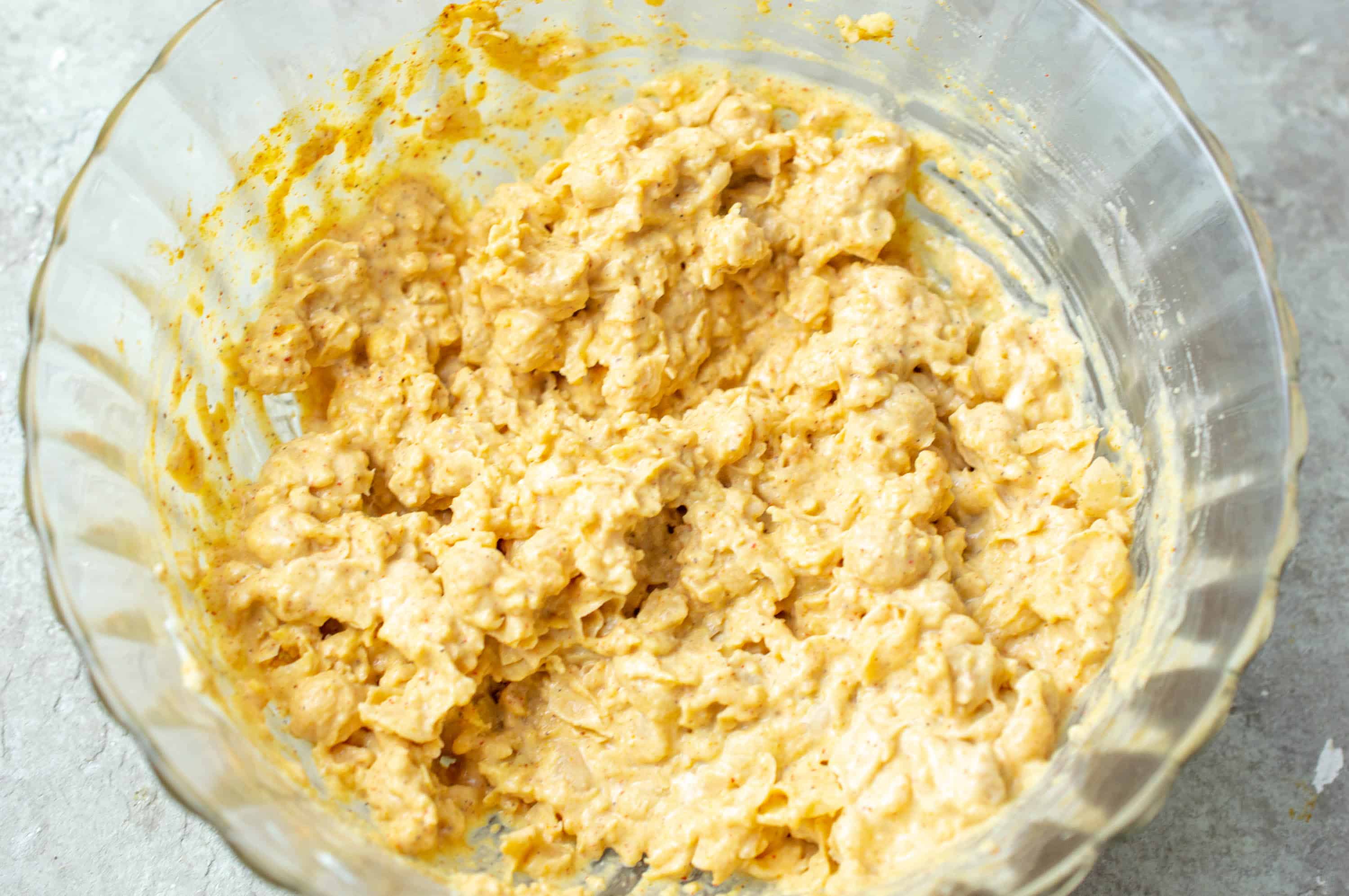 mashed chickpeas in a bowl