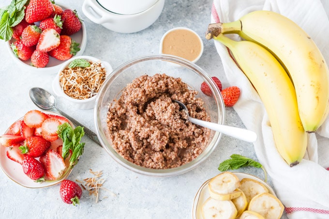 Chocolate Quinoa, strawberries, and banana