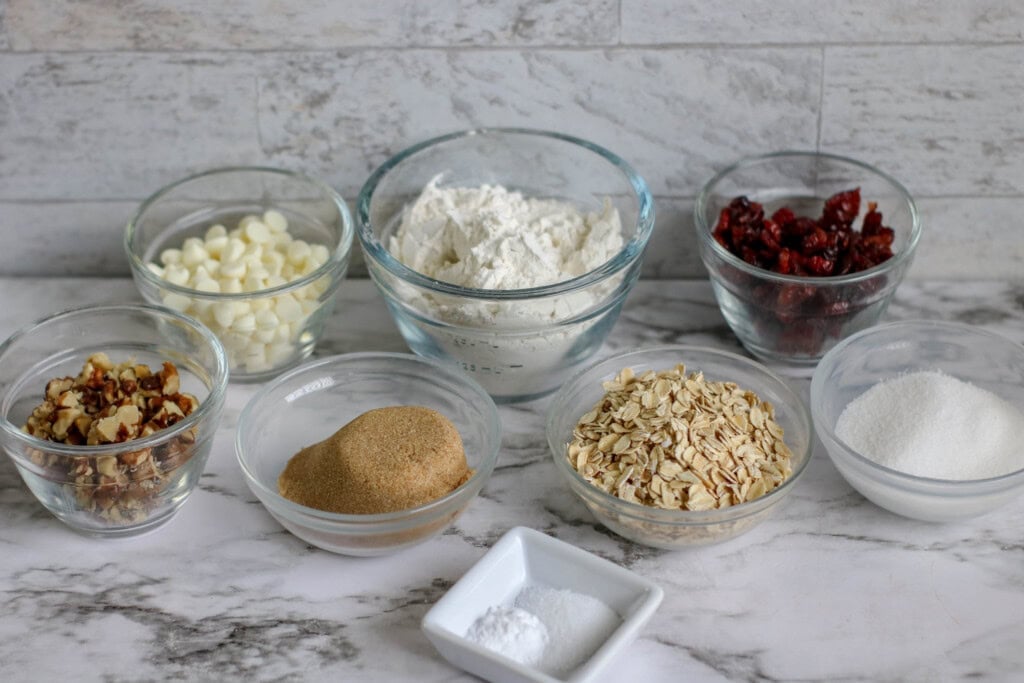 White Chocolate Cranberry Cookie Ingredients.