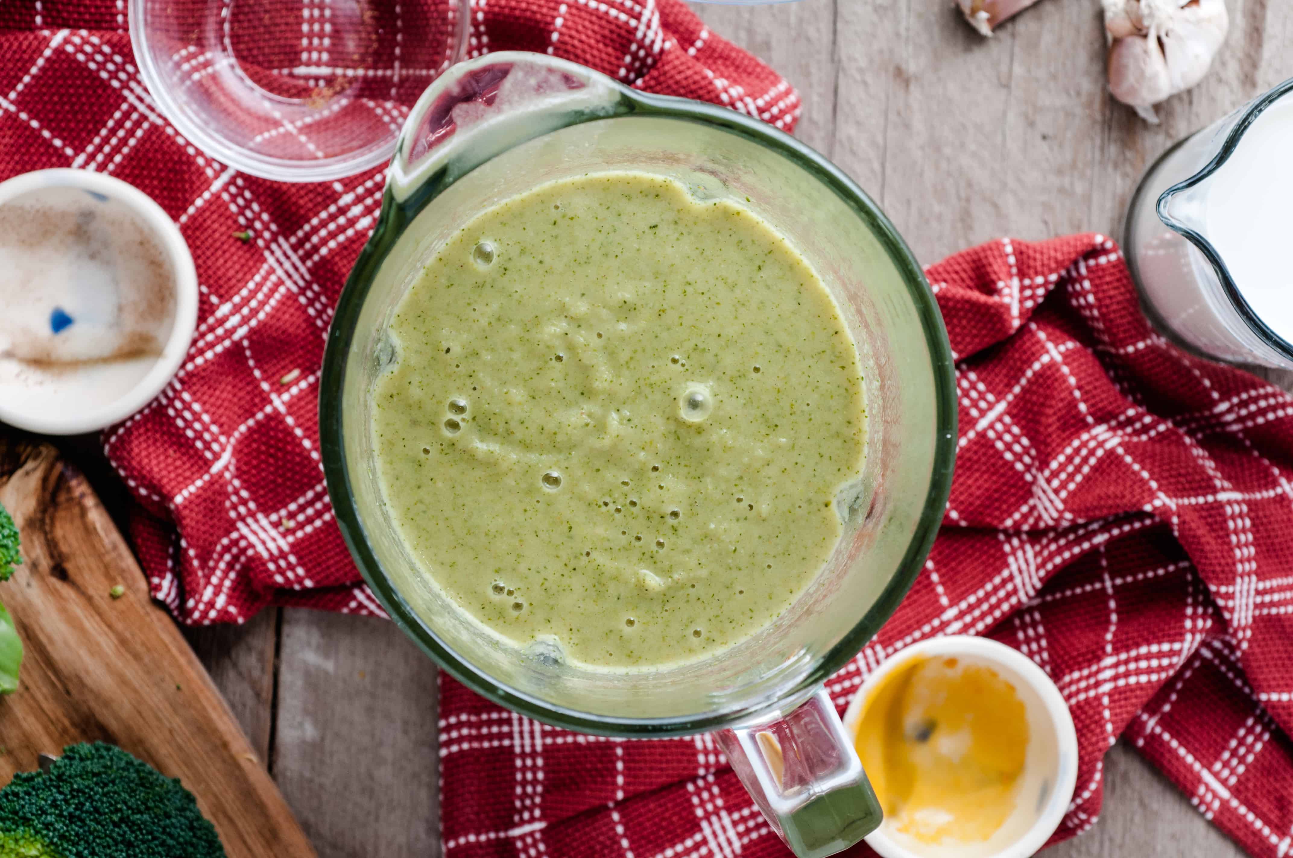 Vegetarian Cream of Broccoli soup ingredients in food processor
