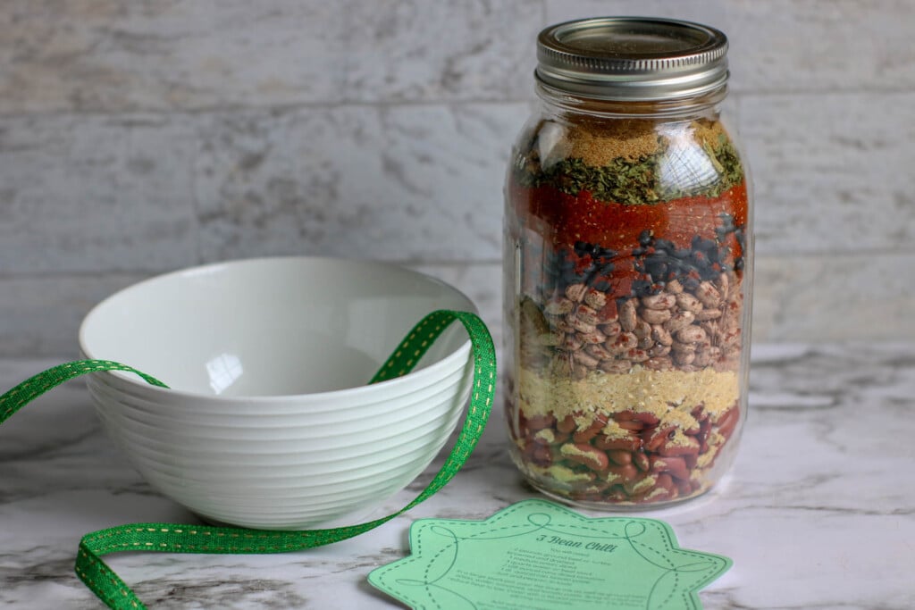 Layered chili beans mix gift jar.