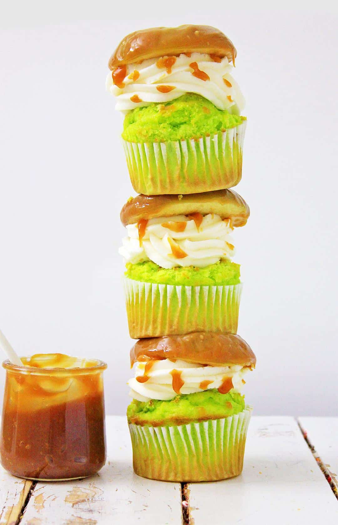 Stack of delicious caramel apple cupcakes