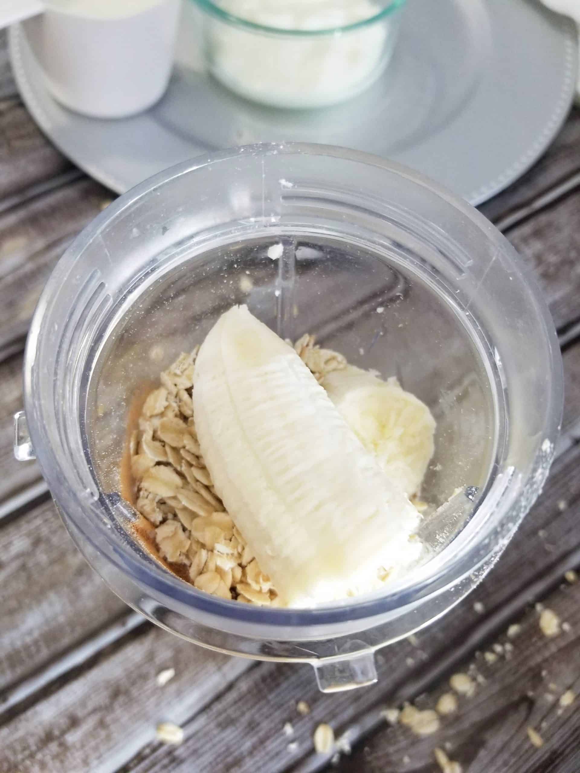 Banana cinnamon smoothie in bullet blender