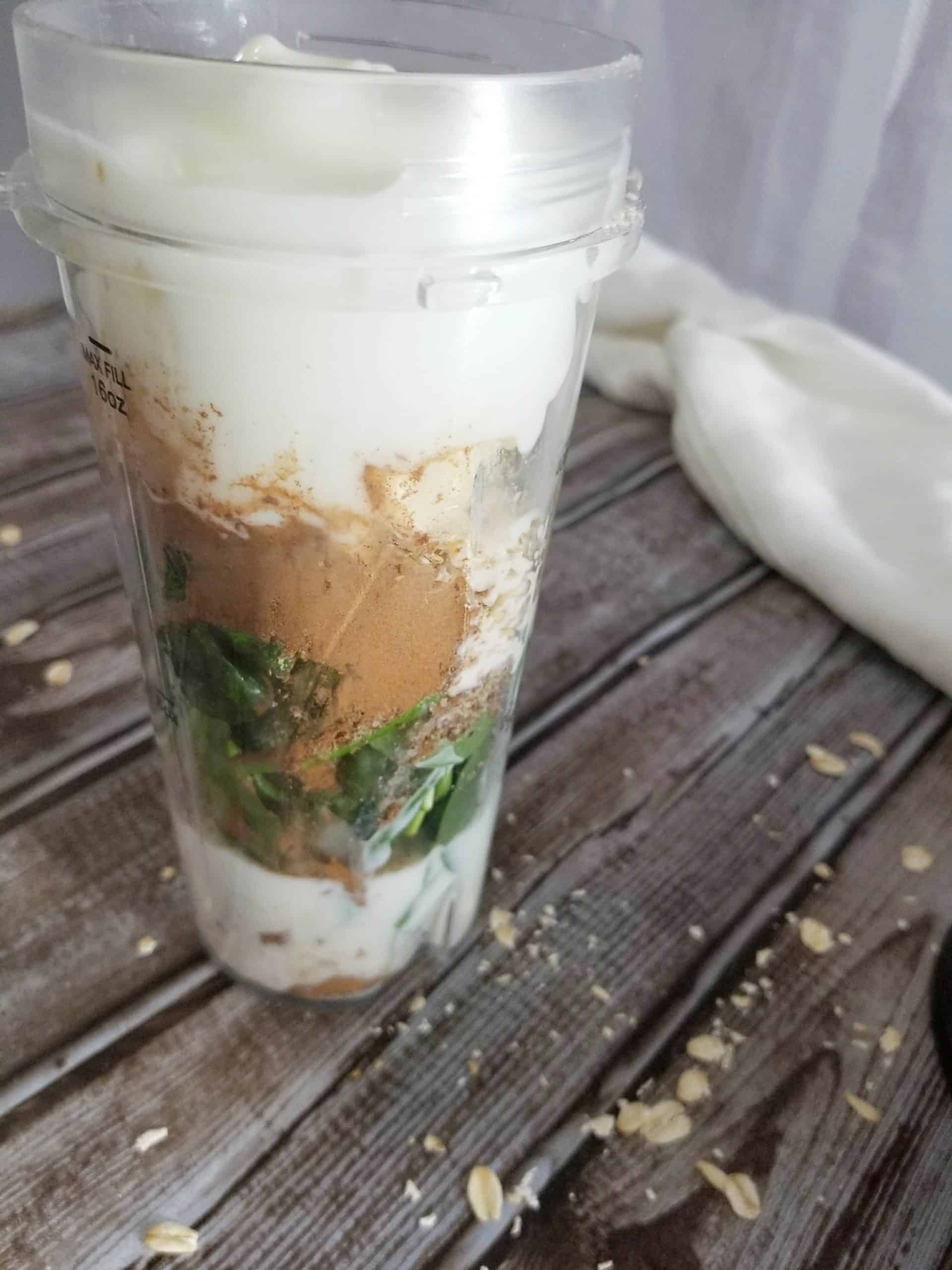 Banana cinnamon smoothie in bullet blender