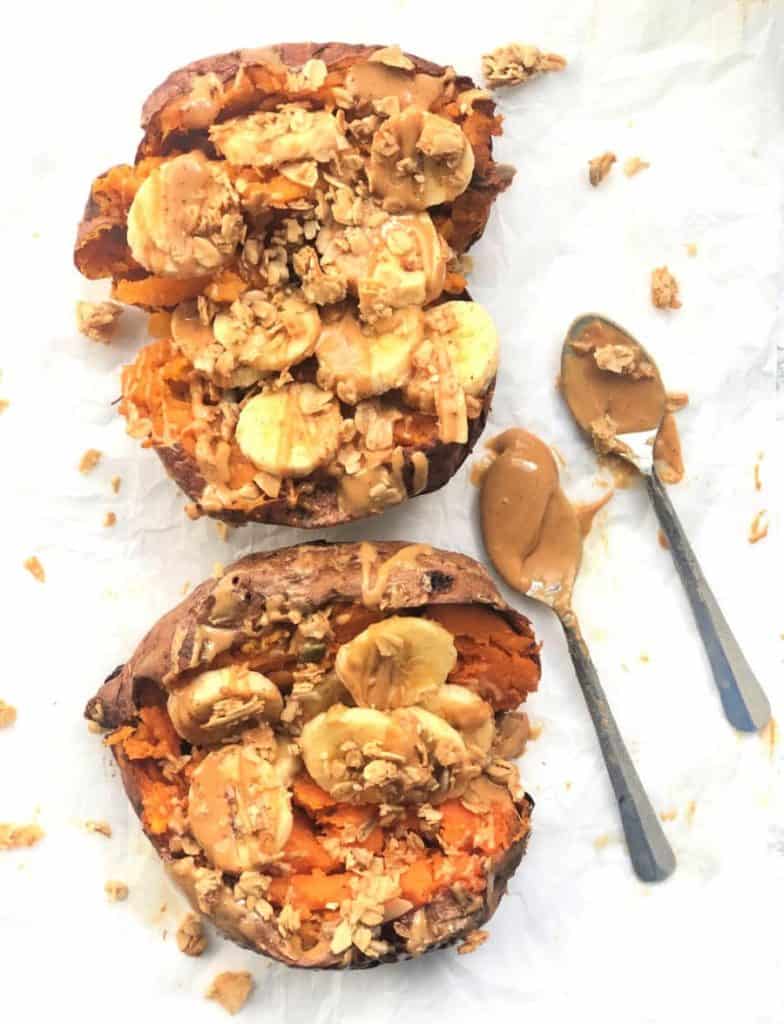 Peanut Butter Banana Stuffed Sweet Potatoes