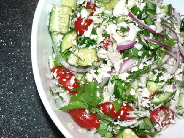Easy cucumber tomato salad with cauliflower