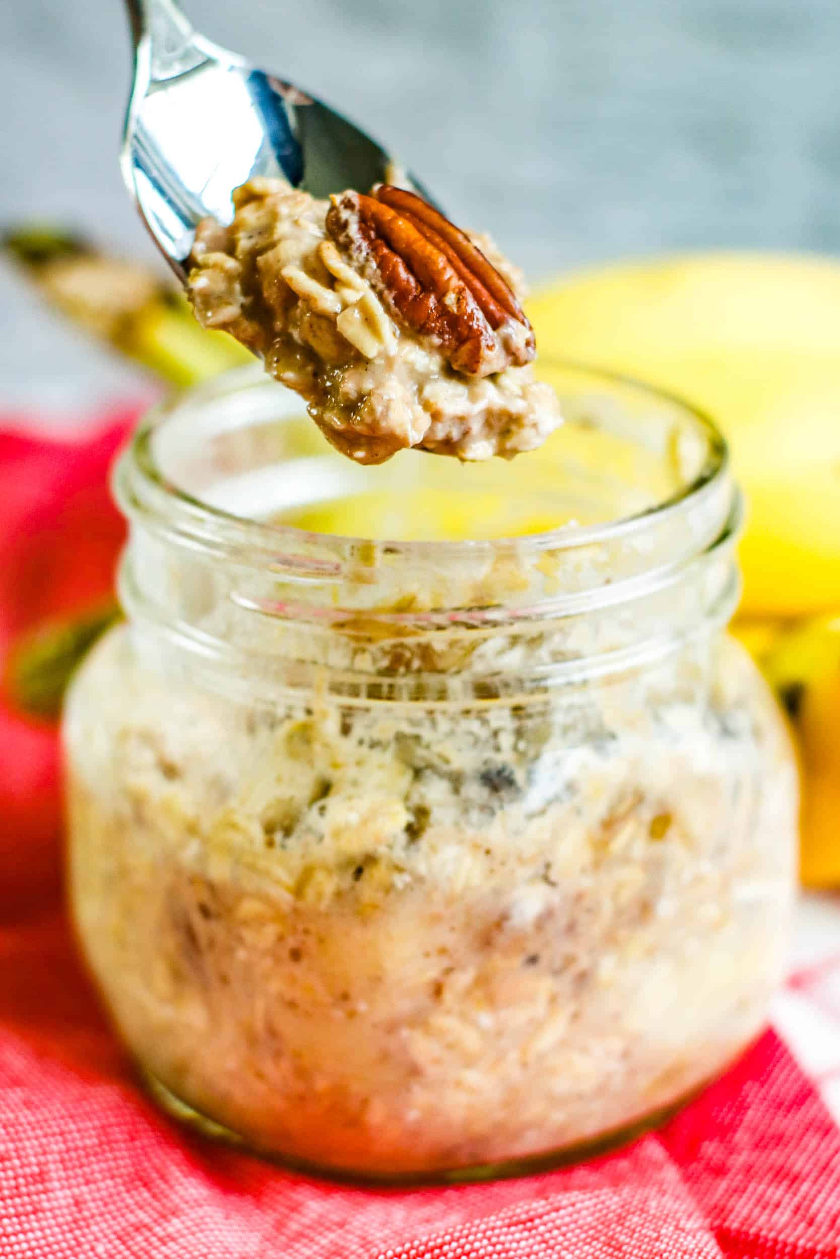 Closeup of banana bread oats