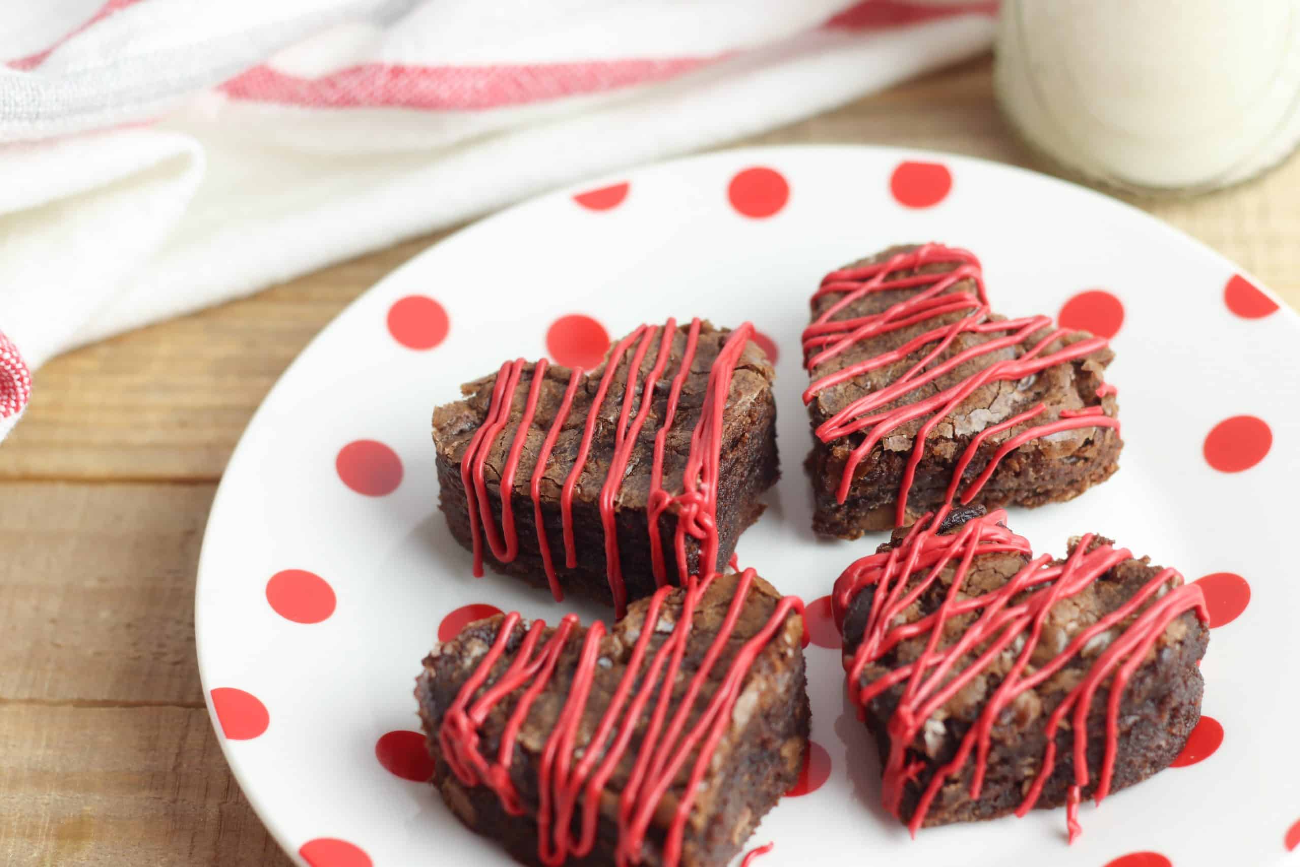 Easy heart brownies on a plate