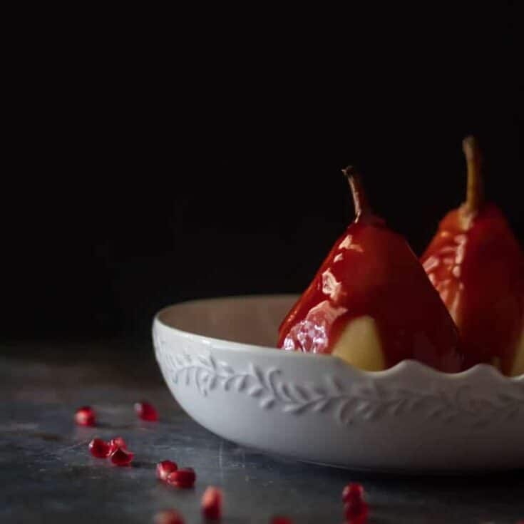 Image for Spiced Tequila Poached Pears with Orange Pomegranate Sauce