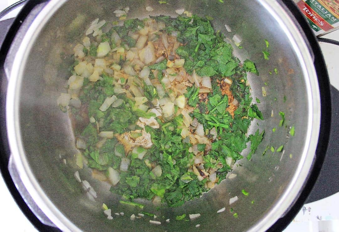 Vegetables sautéing in Instant Pot.