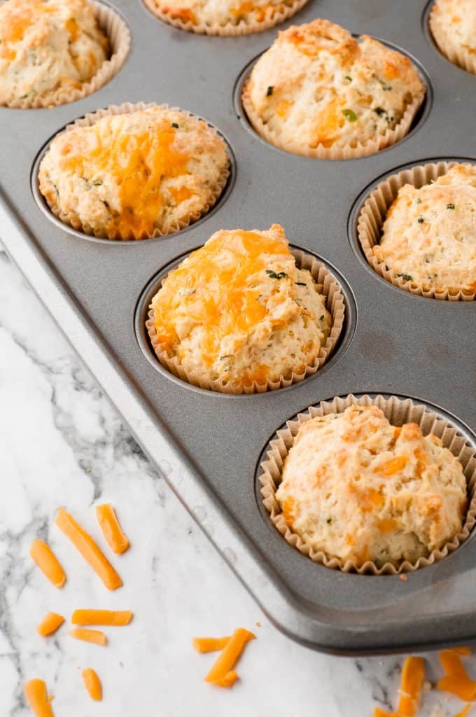 Baked scones in muffin tin.
