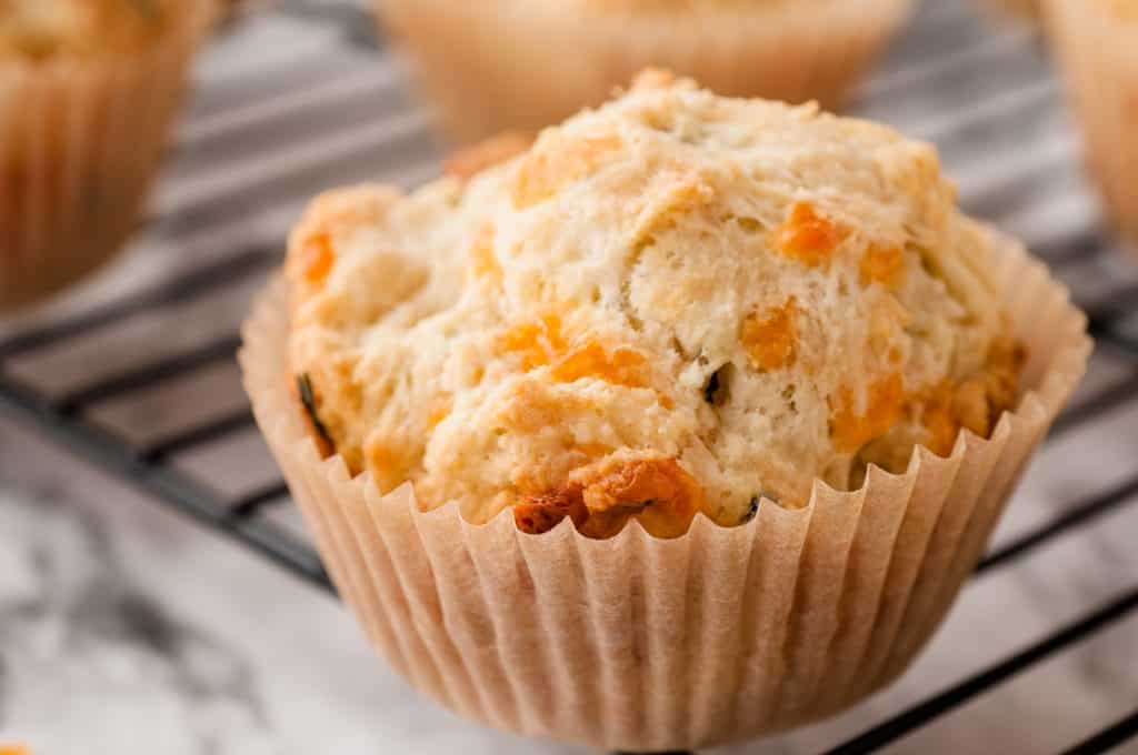 Closeup of cheese and herb scone.