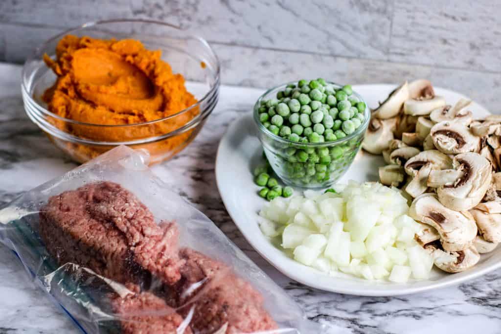 Ingredients of Sweet Potato Shepherd's Pie.
