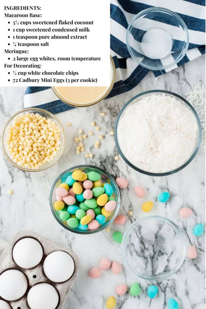 overhead view of coconut macaroon easter cookiex ingredients.