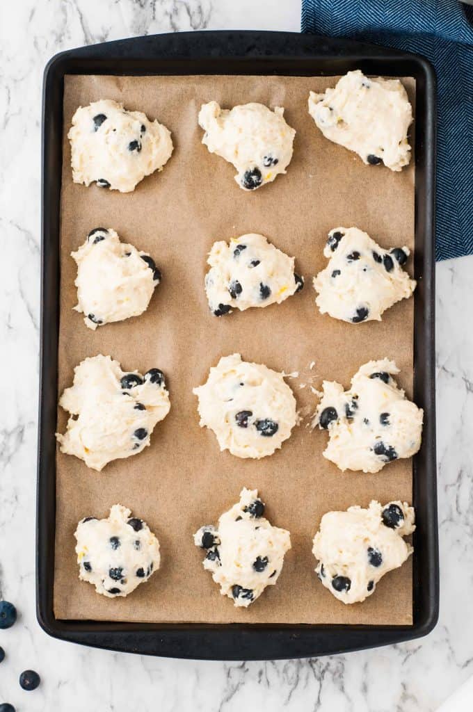 Lemon Blueberry Scone Batter on baking sheet