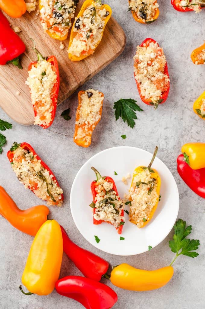 colorful whole mini peppers and stuffed mini peppers