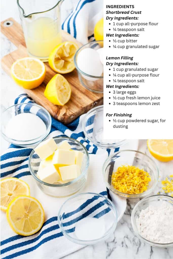 Easy Lemon Bars Ingredients.