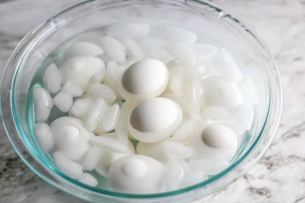 Eggs in an ice bath.