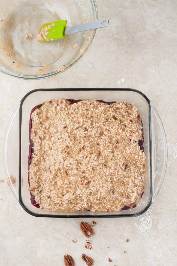 Coconut Raspberry Bars ready for the oven.