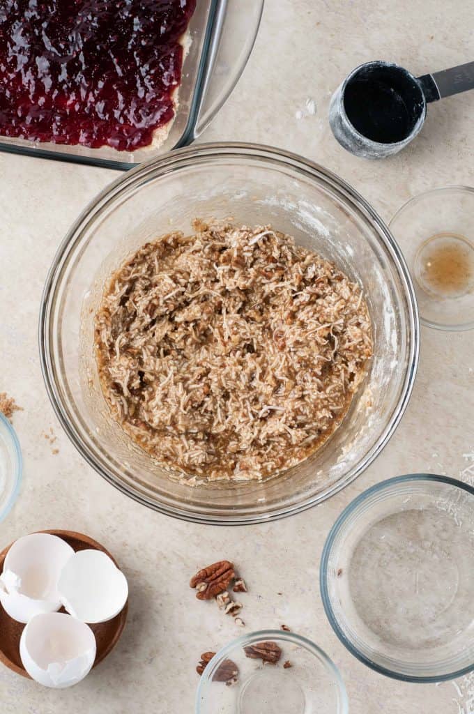 Coconut Raspberry Bar topping in a bowl.