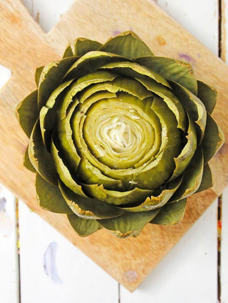 Artichoke on a cutting board