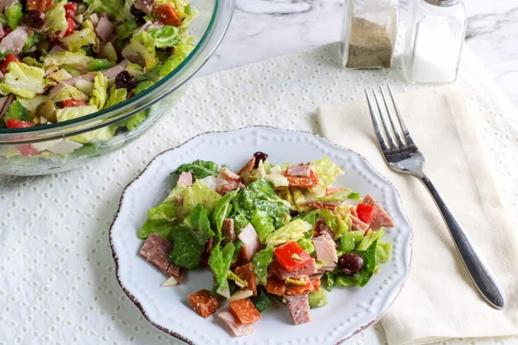 chopped deli meat and cheese salad.