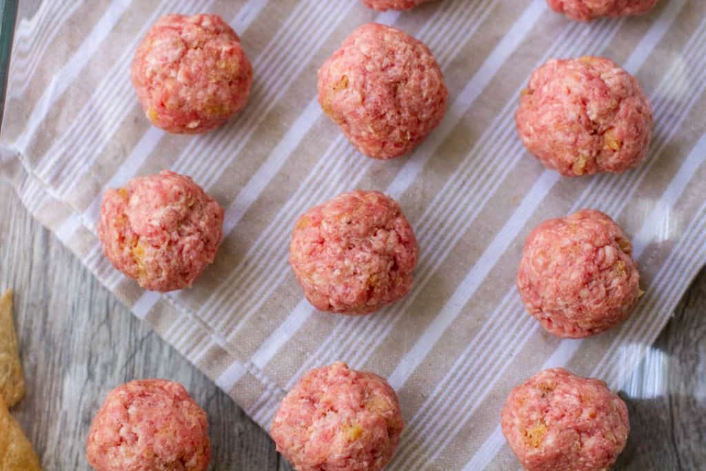 Closeup of Swedish meatballs before they are cooked.