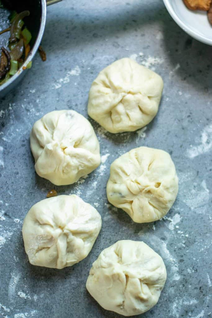 Prepared Bao Buns ready to be pan fried