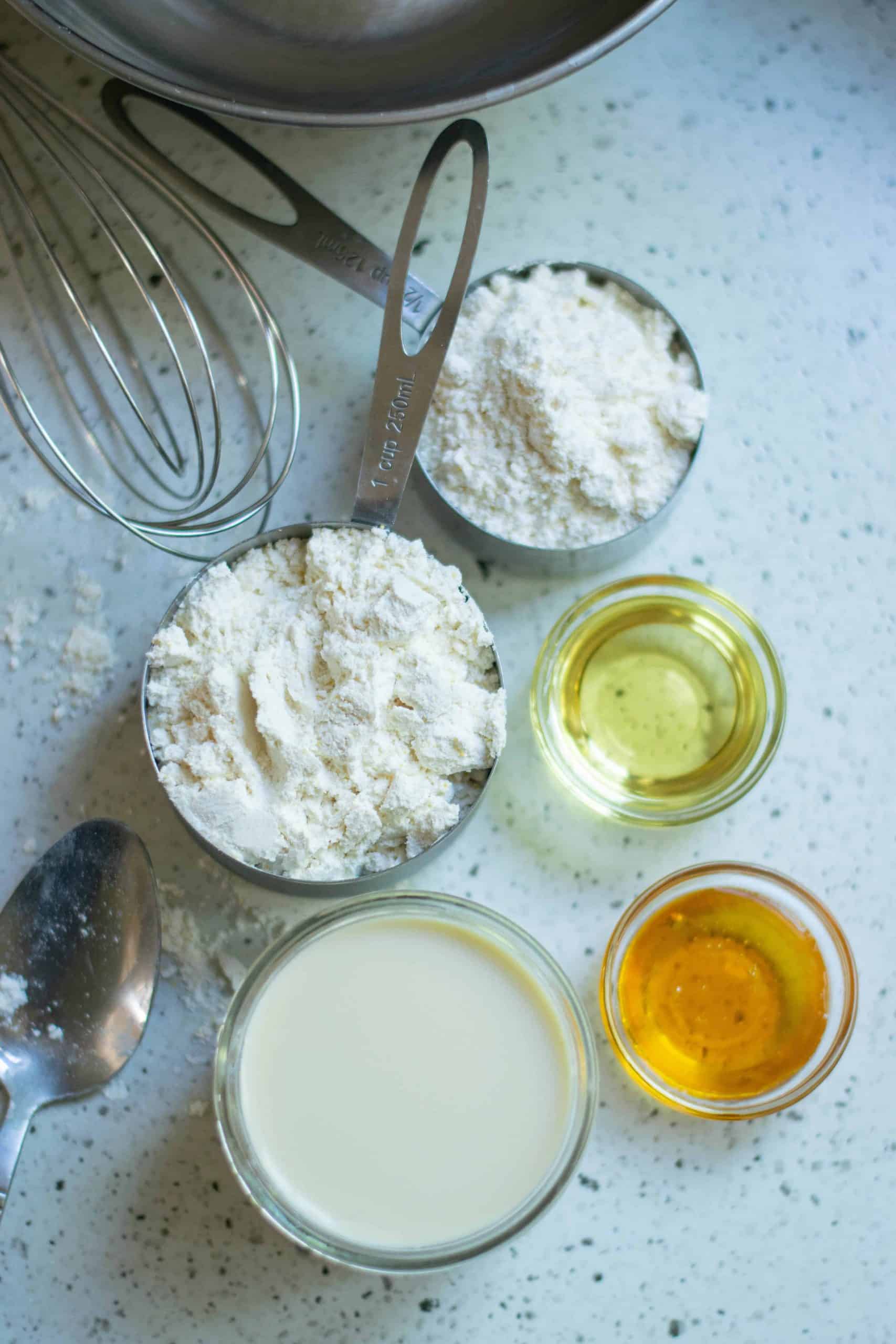 Overhead shot of ingredients for micro pancakes.