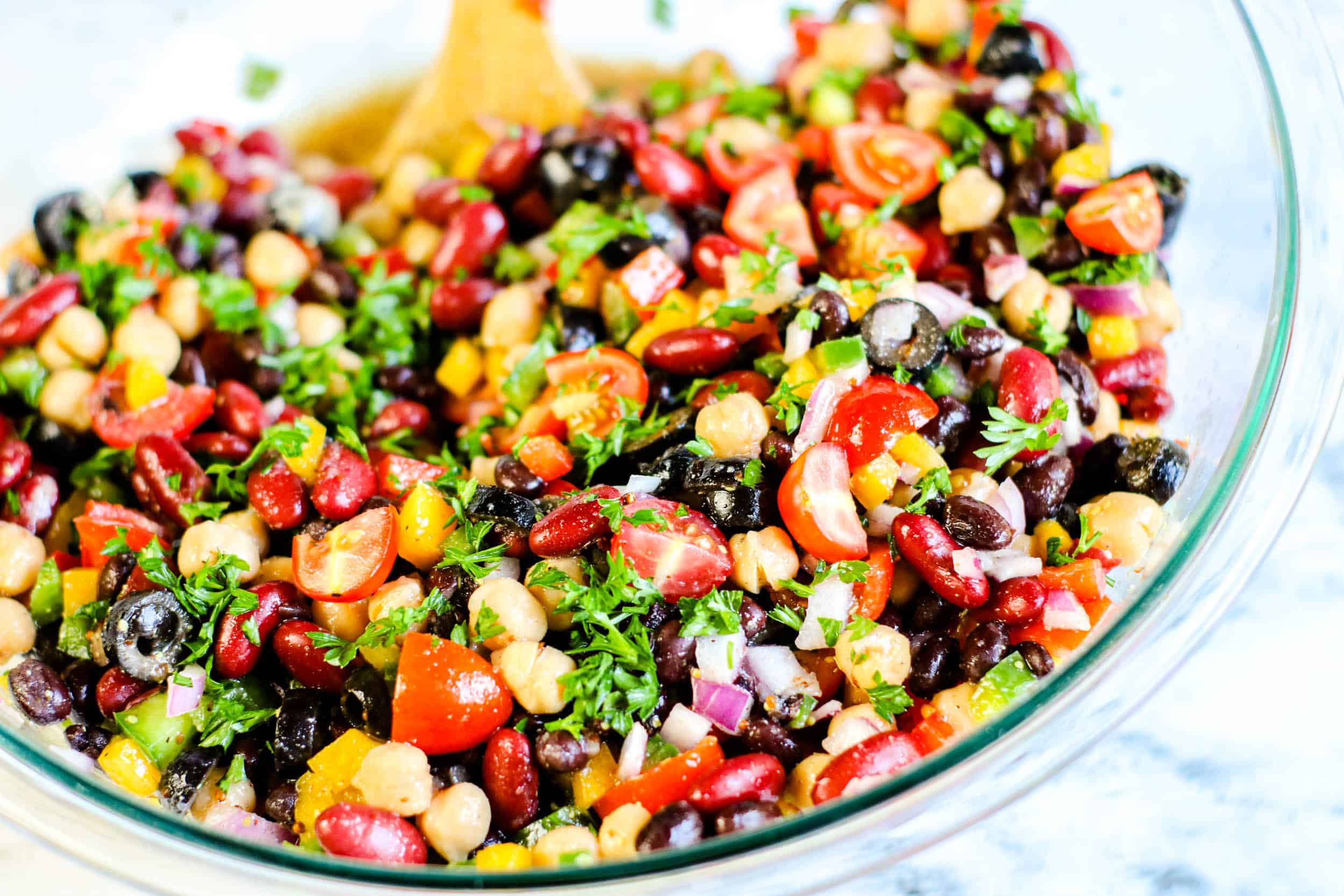 Tossed three bean rainbow salad