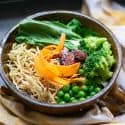 Ramen with Vegetables in a brown bowl.