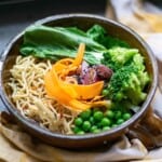 Ramen with Vegetables in a brown bowl.