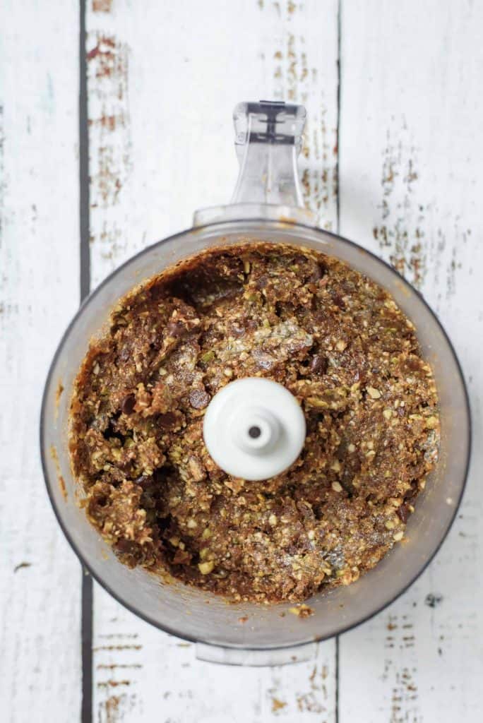 Dough for Peanut Butter Crunch Balls in food processor.