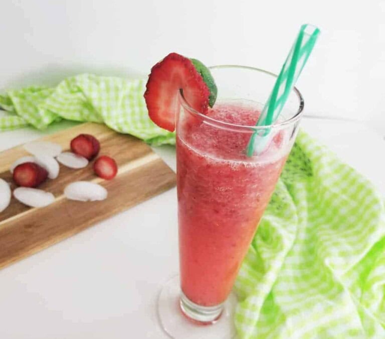 3/4 angle of fresh strawberry margarita.