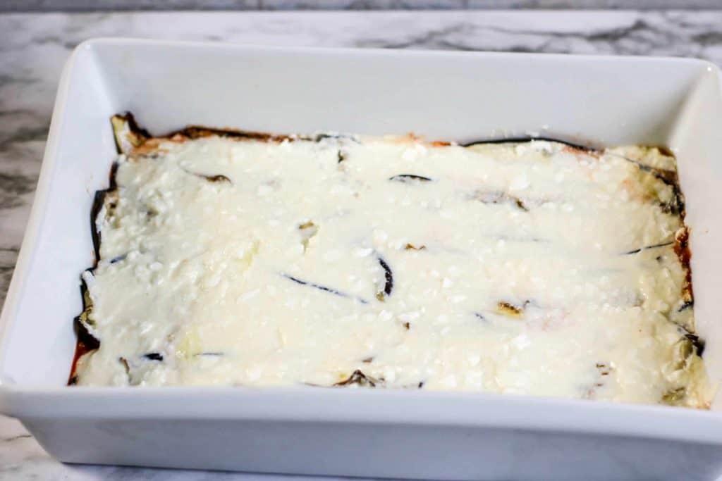 ricotta cheese layered over eggplant.