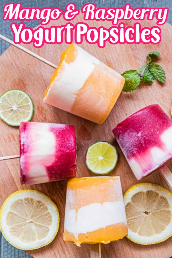 Homemade Mango and Raspberry Popsicles Pin