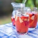 Sangria with Vodka on a blue checked table cloth
