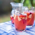 Sangria with Vodka on a blue checked table cloth